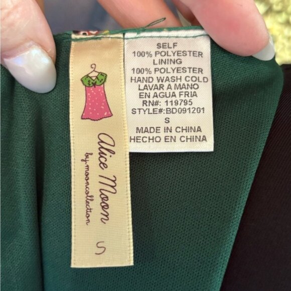 Alice Moon Green Puff Sleeve A-Line Mini Dress Owl Print size Small. - Picture 7 of 12